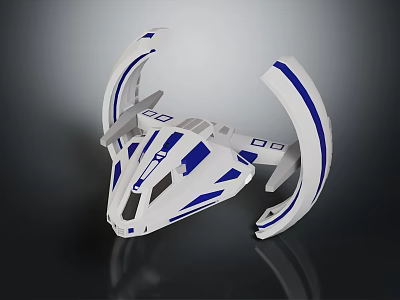 Modern White And Blue Spacecraft With Curved Wings For Space Exploration 3d model