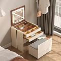 Light Colored Vanity Table With Open Drawers Mirror And Stool In Bedroom 3d model