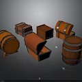 Orange Wooden Barrels And Open Closed Crates With Silver Hoops Storage Supplies