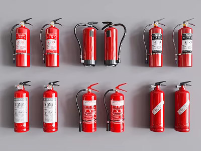 Red Portable Fire Extinguishers Multiple Units With Safety Labels For Fire Equipment 3d model