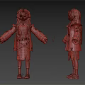 Anime Character 3D Model with Two Views Long Red Hair Light Coat and Purple Skirt
