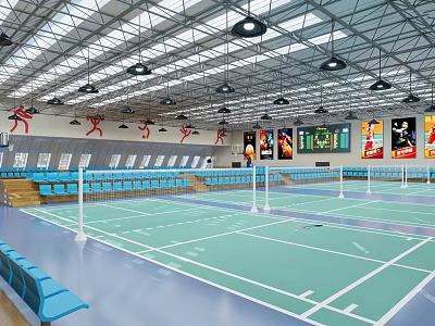 Modern Indoor Basketball Gym With Blue Seats Lights And Screens 3d model