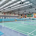 Modern Indoor Basketball Gym With Blue Seats Lights And Screens