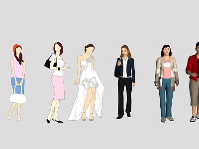 Multiple People Characters with Diverse Clothing Styles Including Casual Formal and Wedding Attire 3d model