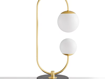 Modern Table Lamp With Golden Metal Frame Two White Glass Balls And Marble Base 3d model