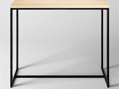 Simple Modern Dining Table With Light Wooden Top And Black Metal Frame 3d model