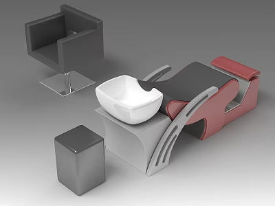 Modern Red And Gray Sofa Stool With Black Chair Gray Cube And White Bowl 3d model