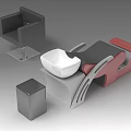Modern Red And Gray Sofa Stool With Black Chair Gray Cube And White Bowl