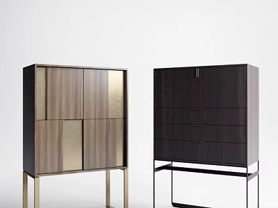 Modern Entryway Console And Side Cabinets With Wooden Doors Drawers And Metal Legs 3d model