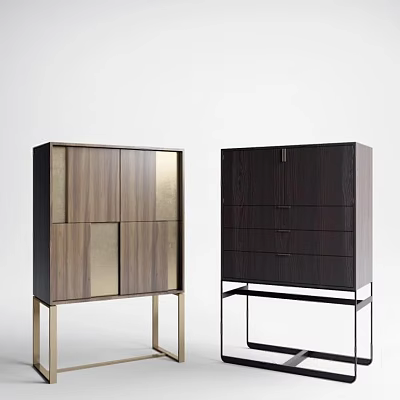 Modern Entryway Console And Side Cabinets With Wooden Doors Drawers And Metal Legs 3d model