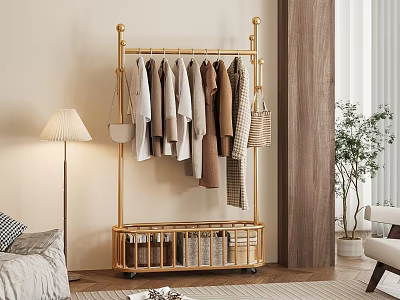 French Antique Floor Hanger Drying Rack Hanger Coat Rack Metal Hanger Clothes Bag Storage Box 3d model