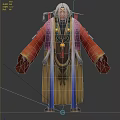 Elderly Man With White Hair In Traditional Red And Yellow Robe Three Different Angles View