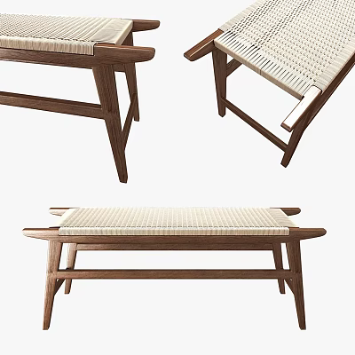Modern Minimalist Sofa Bench With Wooden Frame And Rattan Seat Design 3d model