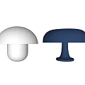 Two Mushroom Shaped Blue And White Table Lamps With Shiny Reflective Surface