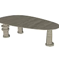 Minimalist Stone Oval Dining Table With Three Column Legs Modern Design 3d model