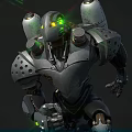 Robot Characters With Metallic Bodies Standing And Leaping With Green Glowing Elements 3d model