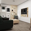 Modern Living Dining Room Interior With Green Sofa Wooden Coffee Table And Dining Chairs