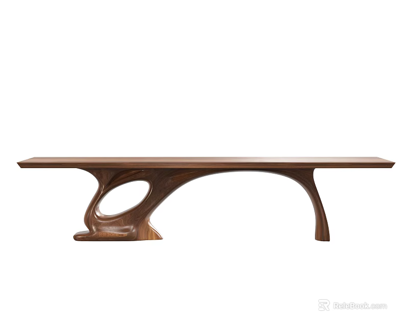 Modern Walnut Wood Tea Table And Chairs With Unique Curved Leg Structure Design 3d model