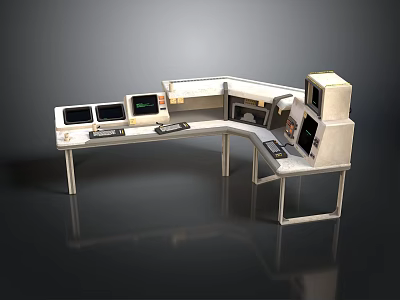 Functional Industrial Control Console Workstation With Multiple Screens And Control Panels 3d model