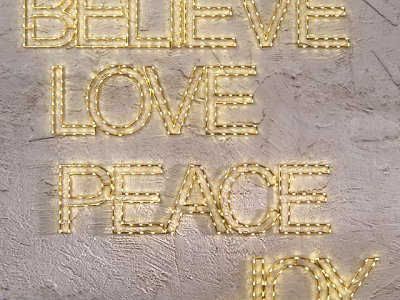 Decorative Letter Lights With BELIEVE LOVE PEACE JOY Words On Wall Warm Yellow Glow 3d model