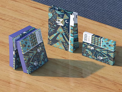 Stylish Decorative Ornament Set With Geometric Patterned Blue Purple Boxes 3d model