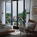 Minimalist Bedroom Interior With Cozy Bed Pillows Wooden Nightstand And Natural Light