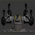 Futuristic Sci-Fi Weapon With Mechanical Structure Multiple Barrels Metallic Base And Yellow Accents 3d model
