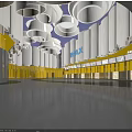 Modern Cinema Lobby With IMAX Sign And Shoppers Under Blue Lighting