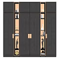 Modern Luxury Wardrobe with Illuminated Open Shelves Gold Accents and Decorative Items