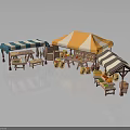 Colorful Market Stalls With Striped Canopies Displaying Fresh Fruits Vegetables Wooden Crates And Tables