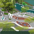 Scenic Garden Landscape With Pond Walkways Seats Greenery And Modern Building