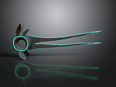 Futuristic Metallic Mechanical Device With Green Glowing Stripes Circular Ring And Bottom Reflection 3d model
