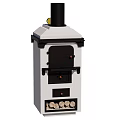 Vintage Stove With White Body Black Door Chimney And Bottom Knobs
