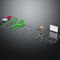 Scene Components Collection With Green Red Gray Modules Frames Tools And Boards 3d model