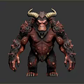 Red Horned Demon Character With Muscular Build Black Fur And Sharp Claws