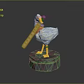 Decorative Low Poly Duck Model With Red Scarf And Long Stick On Gray Base