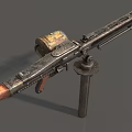 Vintage Machine Gun With Metal Structure Wooden Stock And Mount Stand Exhibition