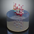 Offshore Oil Drilling Platform Structure With Marine Drilling Equipment And Underwater Supports