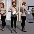 Woman Holding White Pitcher in Three Different Angles with Mirror Reflection 3d model