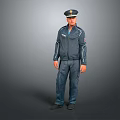 Man In Dark Professional Uniform With Cap Standing And Badge Details