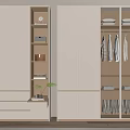 Modern White Wardrobe Design With Wooden Interior Drawers Hanging Rod And Side Shelf With Plants