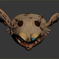 Spotted Cartoon Monster Character With Horns Big Ears Yellow And Blue Eyes