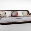 Chinese Style Multi Seater Sofa With Mahogany Frame And Patterned Decorative Cushions 3d model