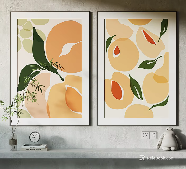 Abstract Fruit And Leaf Decorative Paintings For Home Wall Decoration 3d model