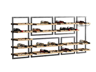 Modern Wine Rack With Multiple Wooden Shelves And Metal Frame For Wine Bottle Storage 3d model