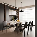 Modern Restaurant Interior Design With White Dining Table Black Chairs Pendant Lights And Window