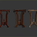 Small Wooden Tables With Different Colors And Various Leg Designs On Dark Background
