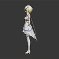 Elegant 3D Fantasy Character With Blonde Hair And Blue White Dress Standing Pose