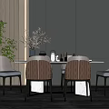 Modern Dining Table Set With Beige Gray Chairs And Decorative Items In Bright Interior 3d model