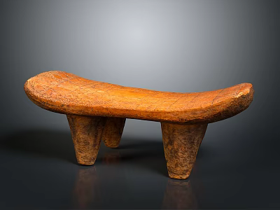 Rustic Wooden Stool with Curved Seat Three Legs and Brown Handcrafted Design 3d model